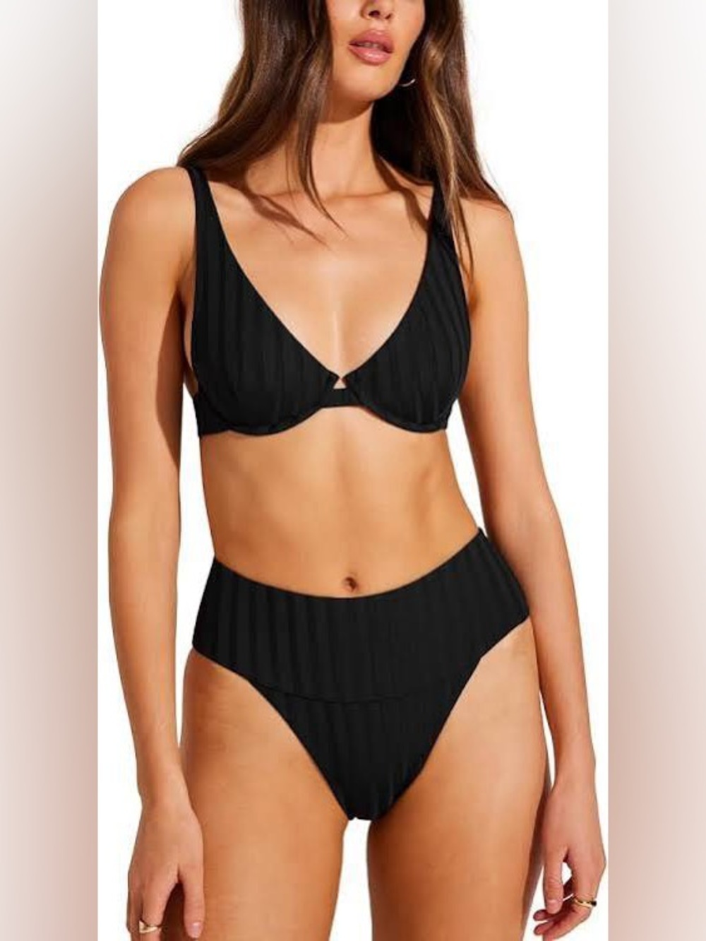 Black Ribbed High-Waist Bikini Set - Emmi Vitamin A Set Size M
